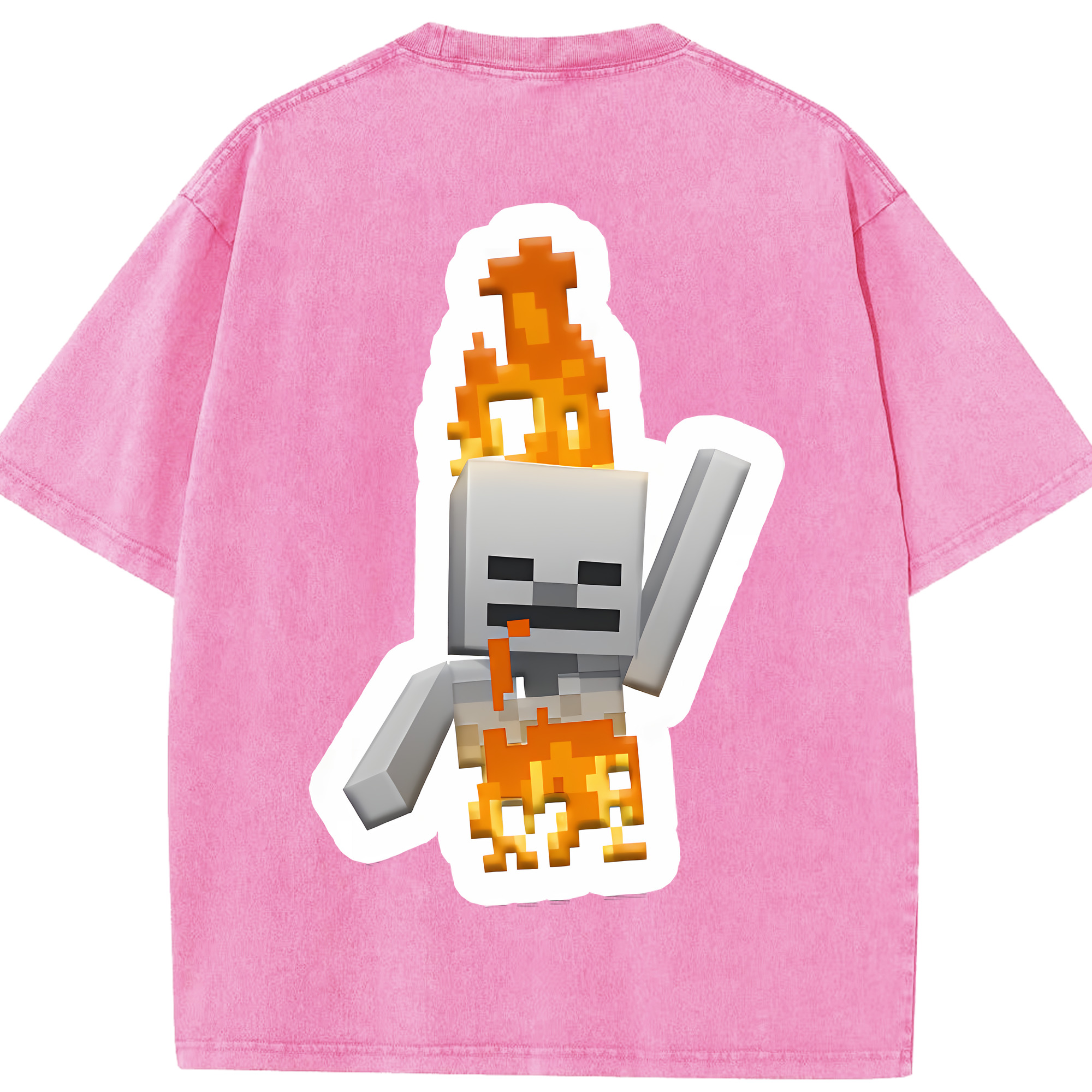 （画像用） マインクラフト ブロックの世界 Minecraft MC Block world 綿100% ヴィンテージ風 半袖Tシャツ（背面プリント）